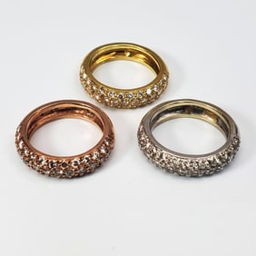 Set of 3 Tri Color Gold & Diamond Stacking Rings