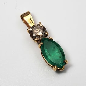 Very Fine 14 K Gold, Diamond & Emerald Pendant