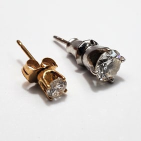 Lot of 2 Gold & Diamond Stud Earrings