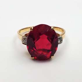 14K Gold, Large Probably Sapphire & Diamonds Ring