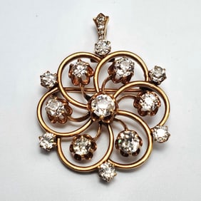 Early 14K Gold & Diamond Pendant Brooch