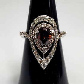 14K White Gold & Pear Cut Chocolate Diamond Ring