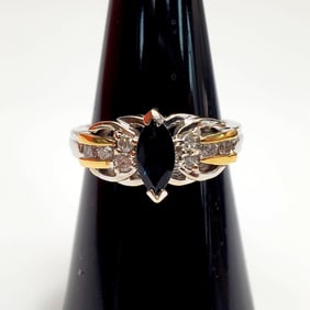 14K White Gold, Diamonds & Sapphire Ring