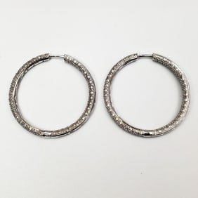 14K White Gold & Diamonds Hoop Earrings