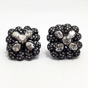 Pair of Black Rhodium Platinum & Diamonds Earrings