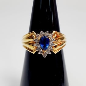 14K Gold, Sapphire & Diamond Ring