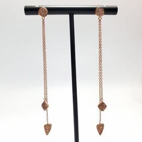Pair of 14K Rose Gold & Diamond Dangle Earrings