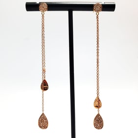 Pair of 14K Rose Gold & Diamond Teardrop Earrings