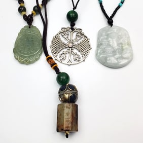Lot of 4 Jade or Jadeite Chinese Pendant Necklaces