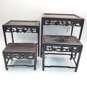 Lot of 4 Antique Chinese Carved Wood Nesting Stands