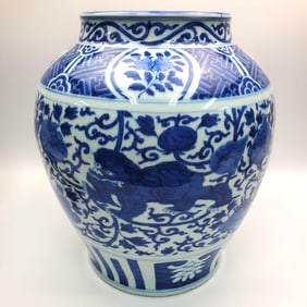 Large Chinese Porcelain Blue & White Jar