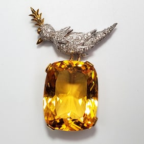 Exceptional 18K Gold, Platinum & Diamond Brooch