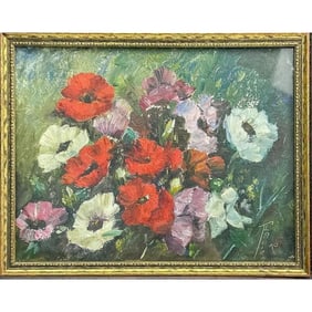 Signed Painting, Oil on Board "Flowers"