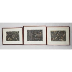 Lot of 3 Signed Balinese Finely Detailed Paintings