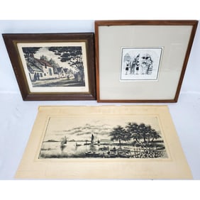 Lot of 3 Old Signed Etchings
