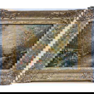 Signed Painting, Oil on Board "Parisian Street": Signed Painting, Oil on Board "Parisian Street Scene". Signed Lower Right. In Original Frame. Condition: Generally Very Good. Dimensions: Sight-16" x 12". Frame-22" x 18". Provenance: From a Long Isla