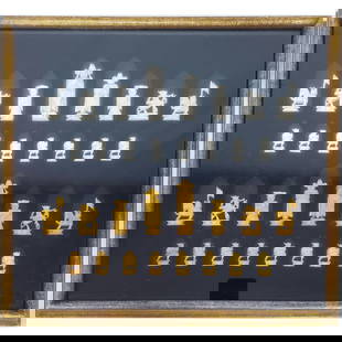 Vintage Chinese Complete Chess Set in Shadow Box: Vintage Chinese Complete Chess Set in Shadow Box Frame. Condition: Generally Very Good. Dimensions: Frame-19" x 19". Provenance: From a Long Island, NY Home. Please note the absence of a Condition Rep