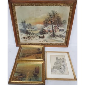 Lot of 4 Vintage Works of Art