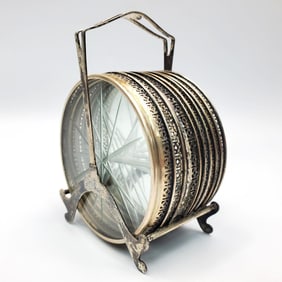 8 Antique Sterling Silver & Glass Coasters