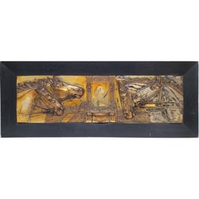 Unusual Vintage Metal Racing Horse Plaque