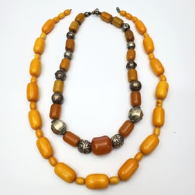 Lot of 2 Amber or Amber Style Necklaces