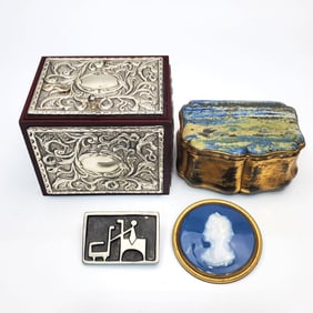 Unusual 4 Piece Group Lot Incl. Boxes & Brooches