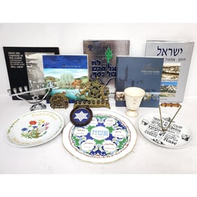 13 Pc Judaica Group Lot Including a Seder Plate