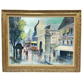 Large Signed Painting, Oil on Canvas "Paris Scene"