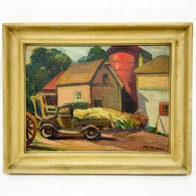 Signed Painting, Oil on Board "Farm Scene"