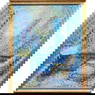 Signed Impressionistic Style Painting, Oil/Canvas: Signed Impressionistic Style Painting, Oil on Canvas. Signed Lower Right. In Beautiful Gold Frame. Condition: Excellent. Dimensions: Sight- 29.75" x 23.5". Frame- 32.75" x 26.6". Provenance: From a Lo
