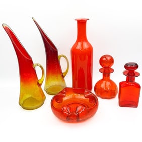 Group Lot of 6 Orange Glass Items