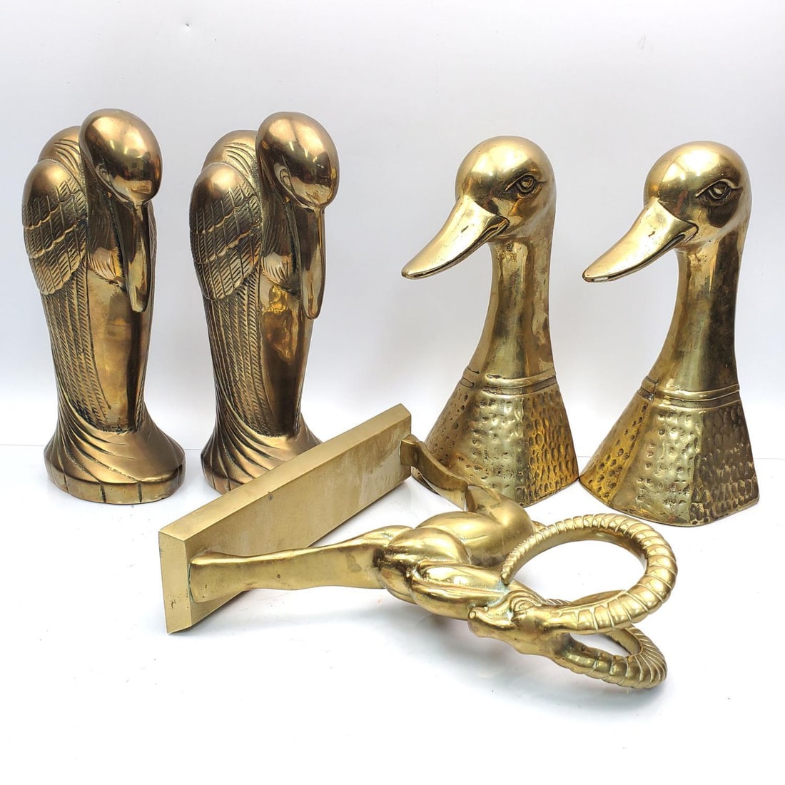 Lot of 5 Brass Items Including Bookends & Figure (1 of 5)