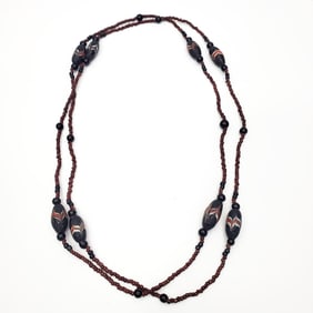 Garnet & DZI Long Beaded Necklace