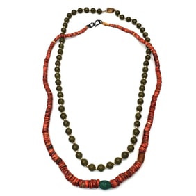 Lot of 2 Beaded Necklaces Incl. 1 Coral & 1 Agate