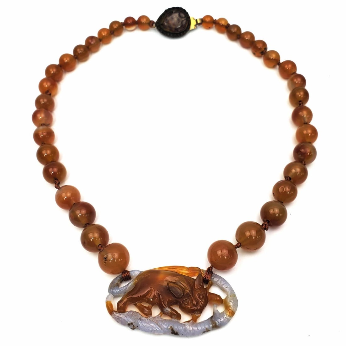 Agate Beaded Necklace w/ Carved Agate Pendant (1 of 3)