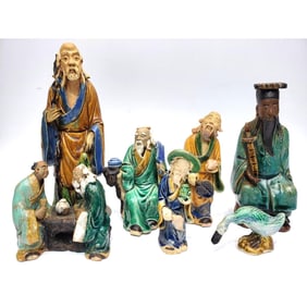 Lot of 7 Old Chinese Glazed Mud Men