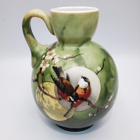 Antique Hand Painted Milk Glass Pitcher