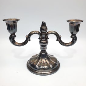 Antique 830 Silver 2-Light Weighted Candelabra