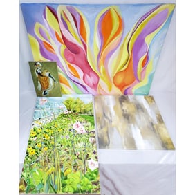 Lot of 4 Unframed Paintings Incl. 2 Signed