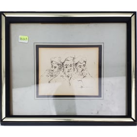 Judaica Old Signed Drawing