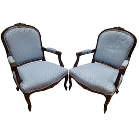 Pair of French Louis XV Style Open Arm Chairs