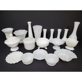 Large Lot of 19 Milk Glass Items