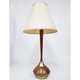 Mid-Century Modern Wood & Brass Table Lamp
