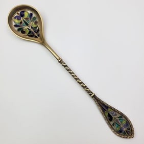 Antique Sterling Silver Plique a Jour Spoon c.1900