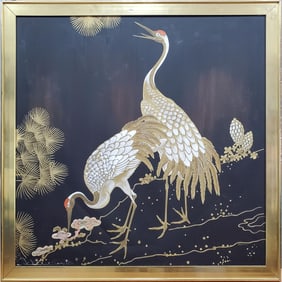 Vintage Signed Painting, Oil on Canvas "Cranes"