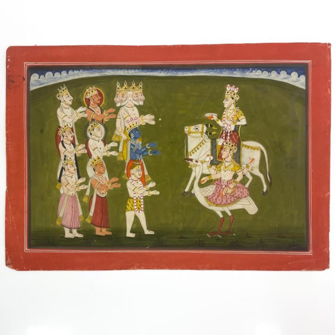 Indian Miniature Watercolor Painting: Indian Miniature Watercolor Painting "Pahari School From Devi Series" Unframed. Condition: Generally Good. Sold As Is. Dimensions: 11.75" x 8.25". Provenance: From a Long Island, NY Home. Please note