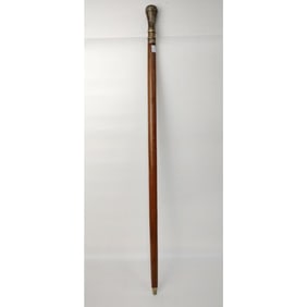 Vintage Wood Walking Stick with Silvered Handle