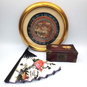 Lot of 3 Chinese Items Including a Jewelry Box