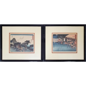 Lot of 2 Framed Utagawa Hiroshige Woodblock Prints