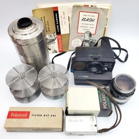 Vintage Polaroid Camera Along w/ Other Film Items